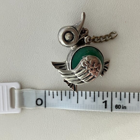 Vintage Sterling Silver Duck Brooch with Green Stone - Picture 5 of 5